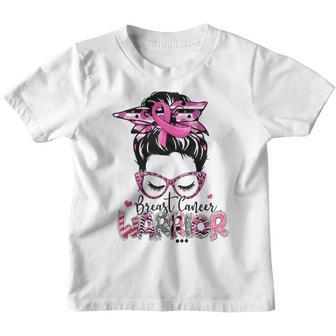Breast Cancer Warrior Pink Messy Bun Hair Women V2 Youth T-shirt - Thegiftio UK