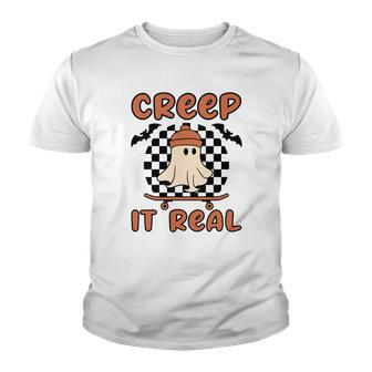 Creep It Real Boo Skateboarding Caro Halloween Youth T-shirt - Seseable