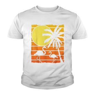 Flamingo Summer Vibes Palm Trees Sunset Tropical Summer Youth T-shirt - Thegiftio UK