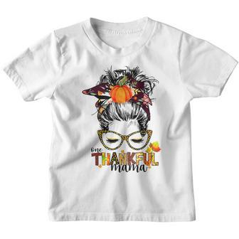 Funny One Thankful Mama Messy Bun Fall Autumn Thanksgiving V2 Youth T-shirt - Thegiftio UK