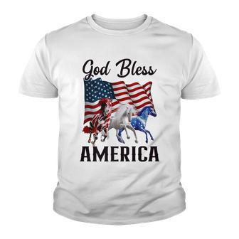 God Bless America Horses Flag Fourth Of July Youth T-shirt - Thegiftio UK