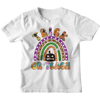 Groovy Halloween Trick Or Teach Retro Floral Ghost Teacher V73 Youth T-shirt - Thegiftio UK