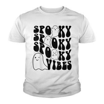 Groovy Spooky Vibes Boo Ghost Spooky Season Funny Halloween Youth T-shirt - Seseable