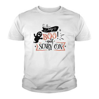 Halloween Say Boo And Scary On Black And Orange Youth T-shirt - Seseable
