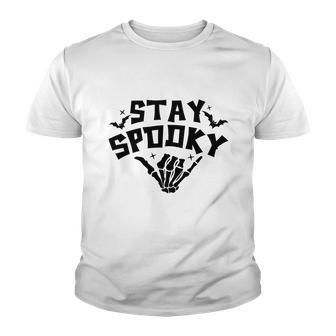 Halloween Stay Pooky Skeleton And Bat Design Youth T-shirt - Seseable