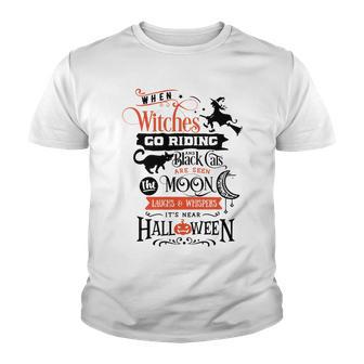 Haloween When Witches Go Riding And Black Cat Are Seen Black And Orange Men Women T-Shirt Graphic Print Casual Unisex Tee Youth T-shirt - Thegiftio UK