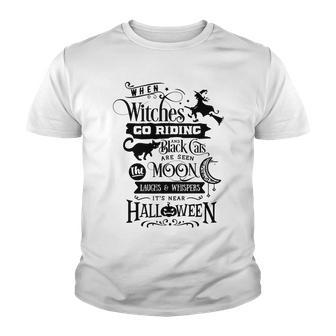 Haloween When Witches Go Riding And Black Cat Are Seen Black Men Women T-Shirt Graphic Print Casual Unisex Tee Youth T-shirt - Thegiftio UK