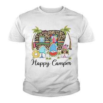 Happy Camper Leopard Caravan Funny Gnome Lover Camping Life Youth T-shirt - Thegiftio UK