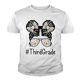 Hello 3Rd Grade Back To School 1St Day Kids Messy Hair Bun Youth T-shirt - Seseable