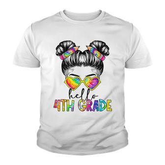 Hello 4Th Fourth Grade Messy Bun Back To School Tie Dye Girl Youth T-shirt | Seseable CA