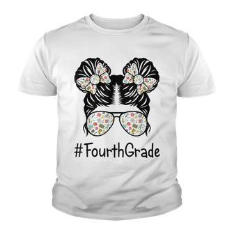 Hello 4Th Grade Back To School 1St Day Kids Messy Hair Bun Youth T-shirt - Seseable