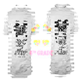Hello Fourth Grade Messy Bun Girls 4Th Grade Back To School Youth T-shirt - Seseable
