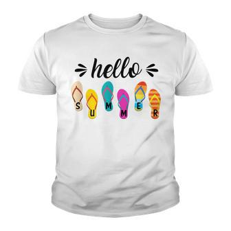 Hello Summer Colorful Flip Flops Beach Vacay Summertime V2 Youth T-shirt - Thegiftio UK