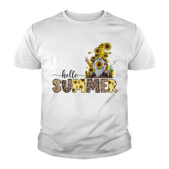 Hello Summer Summer Gnome Summertime Gnome With Sunflowers Youth T-shirt - Thegiftio UK