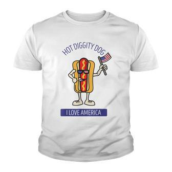 Hot Diggity Dog July 4Th Patriotic Bbq Picnic Usa Funny Youth T-shirt - Seseable