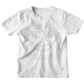 In October We Wear Pink Breast Cancer Jackolantern Halloween Youth T-shirt - Thegiftio UK