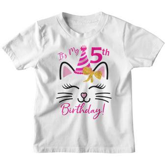 Its My 5Th Birthday Girl Funny Cat Birthday 5 Year Old Youth T-shirt - Thegiftio UK