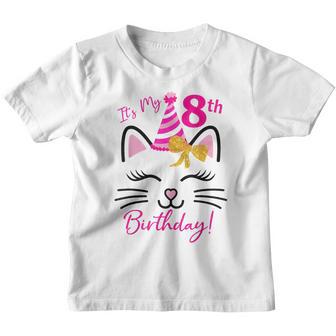 Its My 8Th Birthday Girl Funny Cat Birthday 8 Year Old Youth T-shirt - Thegiftio UK