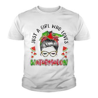 Just A Girl Who Loves Watermelon Lovers Tie Dye Messy Buns Youth T-shirt - Thegiftio UK