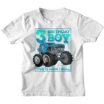 Kids 3 Year Old Gift Kids Toddler 3Rd Birthday Boy Monster Truck Youth T-shirt - Thegiftio UK