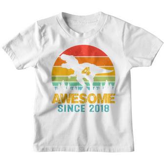 Kids 4 Year Old Boy Dinosaur Awesome Since 2018 4Th Birthday Gift V2 Youth T-shirt - Thegiftio UK
