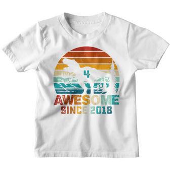Kids 4 Year Old Boy Dinosaur Awesome Since 2018 4Th Birthday Gift Youth T-shirt - Thegiftio UK