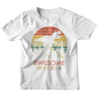 Kids 4 Year Old Gift Awesome Since 2018 4Th Birthday Boy Dinosaur Youth T-shirt - Thegiftio UK