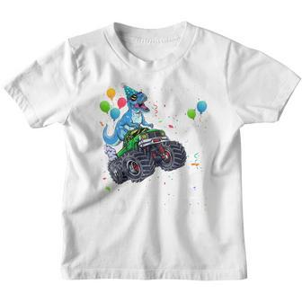 Kids 4 Year Old Monster Truck Dinosaur 4Th Birthday Boys Toddler Youth T-shirt - Thegiftio UK
