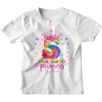 Kids 5 Year Old Gifts 5Th Birthday Girls Unicorn Face Tie Dye Youth T-shirt - Thegiftio UK