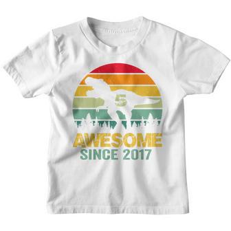 Kids 5Th Birthday Gift 5 Year Old Boy Dinosaur Awesome Since 2017 Youth T-shirt - Thegiftio UK