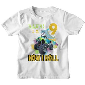 Kids 9Th Birthday Boys Im 9 This Is How I Roll Monster Truck Youth T-shirt - Thegiftio UK