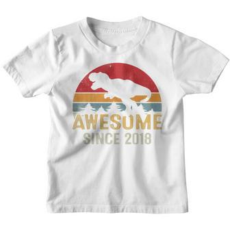 Kids Awesome Since 2018 Dinosaur 4 Year Old Gift Boy 4Th Birthday Youth T-shirt - Thegiftio UK