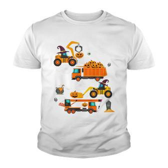 Kids Construction Vehicle Halloween Crane Truck Pumpkin Boys Kids Youth T-shirt - Thegiftio UK