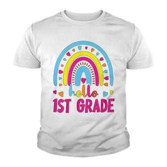 Kids First Day Of School Girls Back To School Hello First Grade Youth T-shirt - Seseable