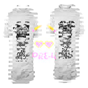 Kids Hello Pre-K Messy Bun Girls Back To School Tie Dye Girls Youth T-shirt - Thegiftio UK