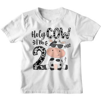 Kids Holy Cow Im 2 Birthday Boy 2Nd Cow Farm Animals Bday Youth T-shirt - Thegiftio UK