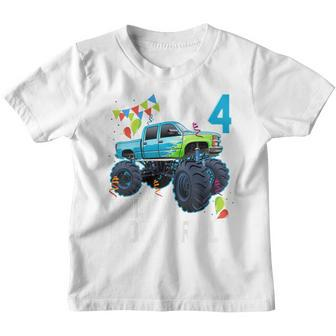 Kids Im 4 This Is How I Roll Monster Truck 4Th Birthday Boys Youth T-shirt - Thegiftio UK
