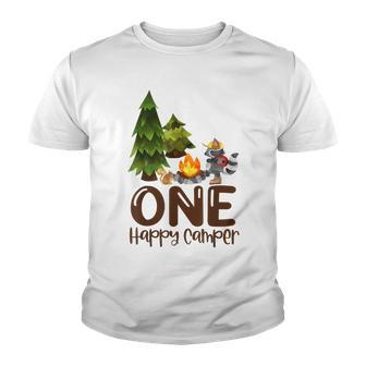 Kids One Happy A Camper Birthday Camping Lover 1St Birthday Youth T-shirt - Seseable