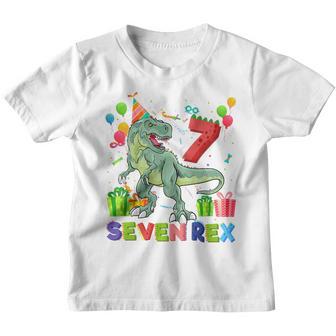 Kids Seven Rex 7Th Birthday Boy Seventh Dinosaur T Rex 7 Year Old Youth T-shirt - Thegiftio UK