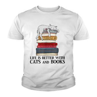 Life Is Better With Cats And Books - Cat Book Youth T-shirt - Thegiftio UK