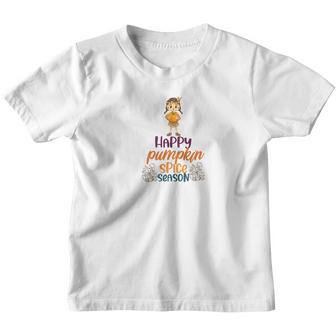Little Girl Happy Pumpkin Spice Season Fall Men Women T-Shirt Graphic Print Casual Unisex Tee Youth T-shirt - Thegiftio UK