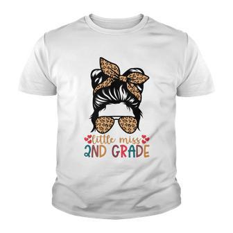 Little Miss 2Nd Grade Messy Bun Leopard Back To School Youth T-shirt - Thegiftio UK