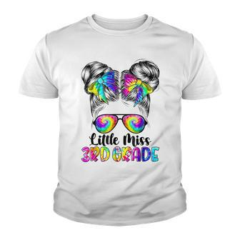 Little Miss 3Rd Grade Messy Bun Girl Back To School Tie Dye Youth T-shirt - Thegiftio UK