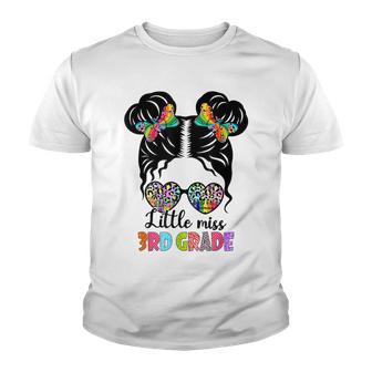 Little Miss 3Rd Grade Messy Bun Leopard Back To School Youth T-shirt - Thegiftio UK