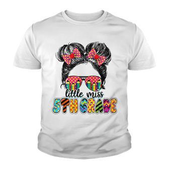 Little Miss 5Th Grade Messy Bun Girl Back To School Gifts Youth T-shirt - Thegiftio UK