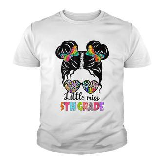 Little Miss 5Th Grade Messy Bun Leopard Back To School Youth T-shirt - Thegiftio UK