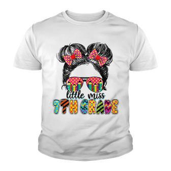 Little Miss 7Th Grade Messy Bun Girl Back To School Gifts Youth T-shirt - Thegiftio UK