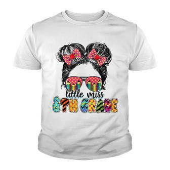 Little Miss 8Th Grade Messy Bun Girl Back To School Gifts Youth T-shirt - Thegiftio UK
