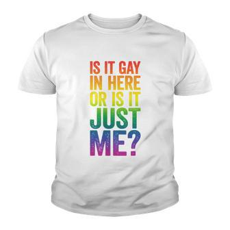 Mens Is It Gay In Here Or Is It Just Me Lgbt Pride Youth T-shirt - Monsterry
