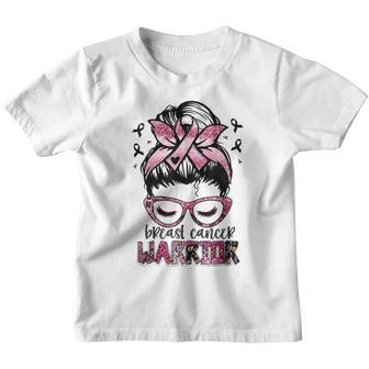 Messy Bun Pink Warrior Support Squad Breast Cancer Awareness V2 Youth T-shirt - Thegiftio UK